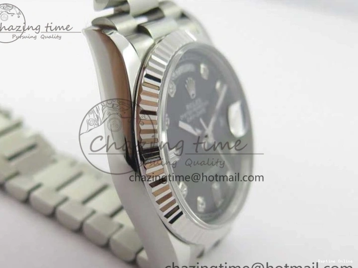 0415 TopPick Day-Date 36 SS 128239 Bp Maker Best Edition Black Dial Crystral Markers on President Bracelet 3149